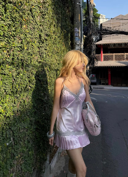 Mix Laces Satin Strap Dress