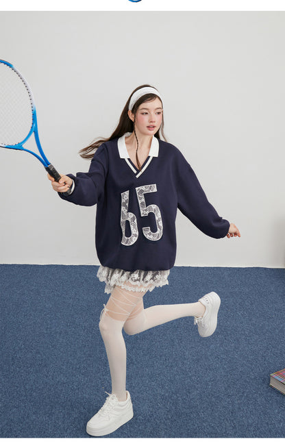 No.65 Premium Navy Sweater Top + Shorts Two Piece Set