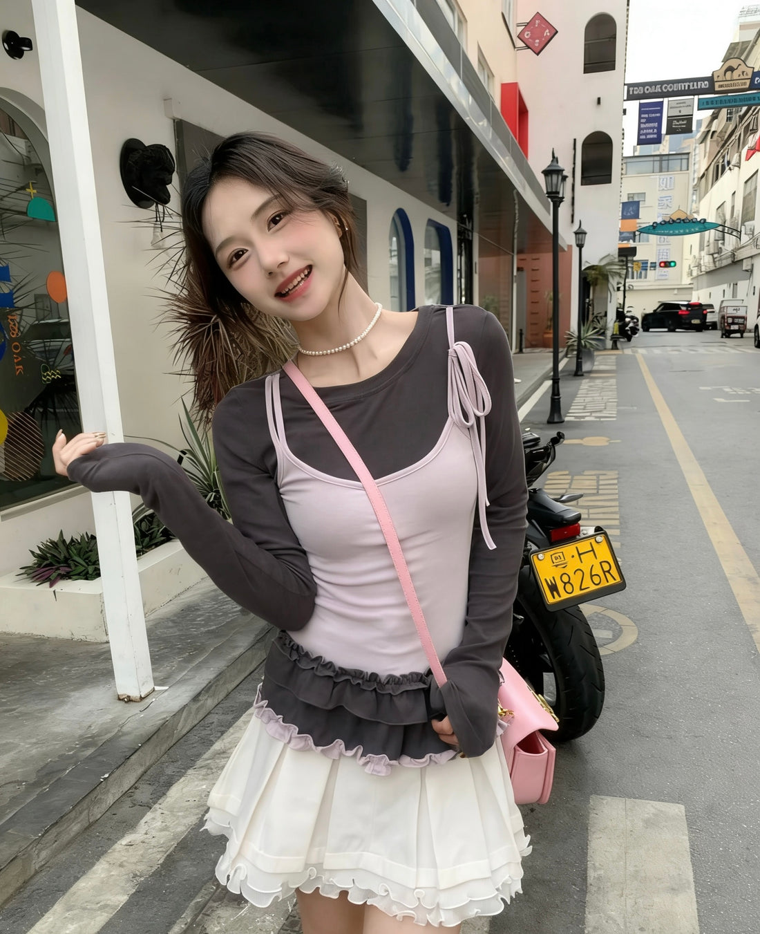 Two Tone Long Sleeve Top (Pink)