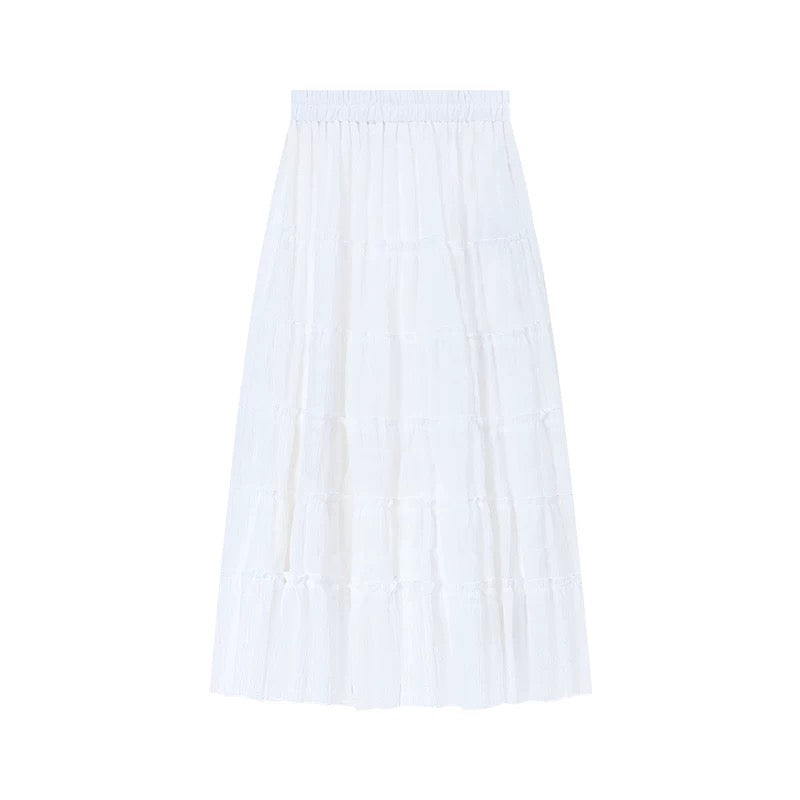 White Five Layered Long Skirt