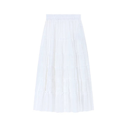 White Five Layered Long Skirt