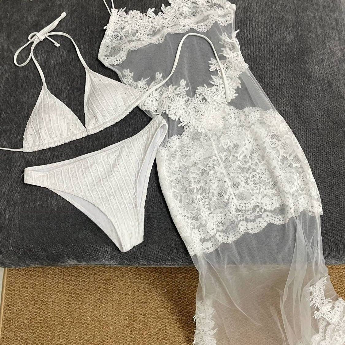 White Bikini BK14 Mesh Dress Three Piece Set (XS)