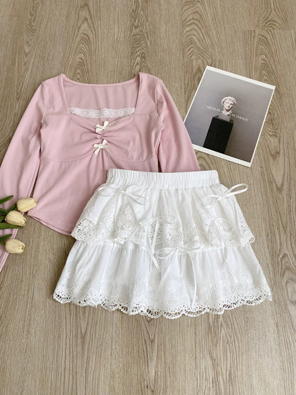 High Waist White Skirt
