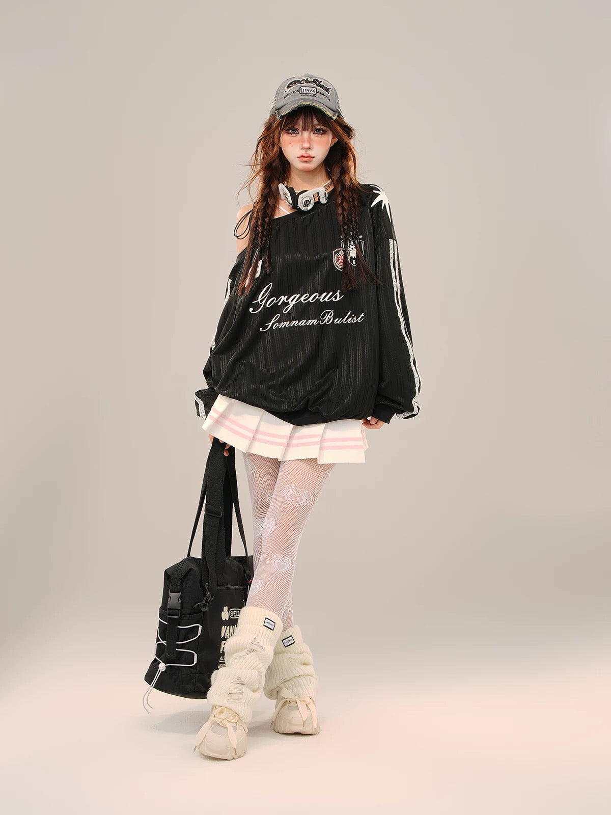 No23 Off Side Shoulder Long Sleeve Ball Tee Top