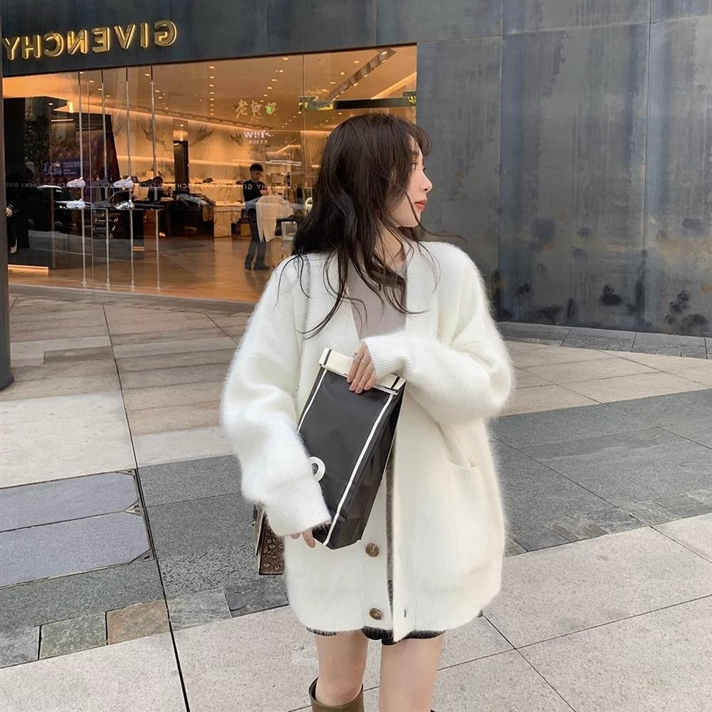 Khaki/ White Fuzzy Cardigan