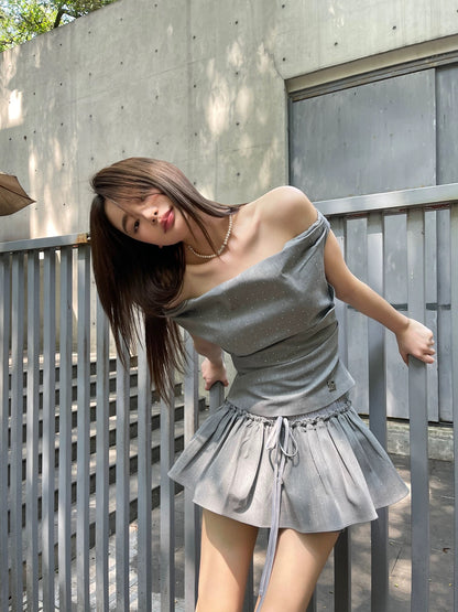 Grey Top + Skirt Two Pieces Set