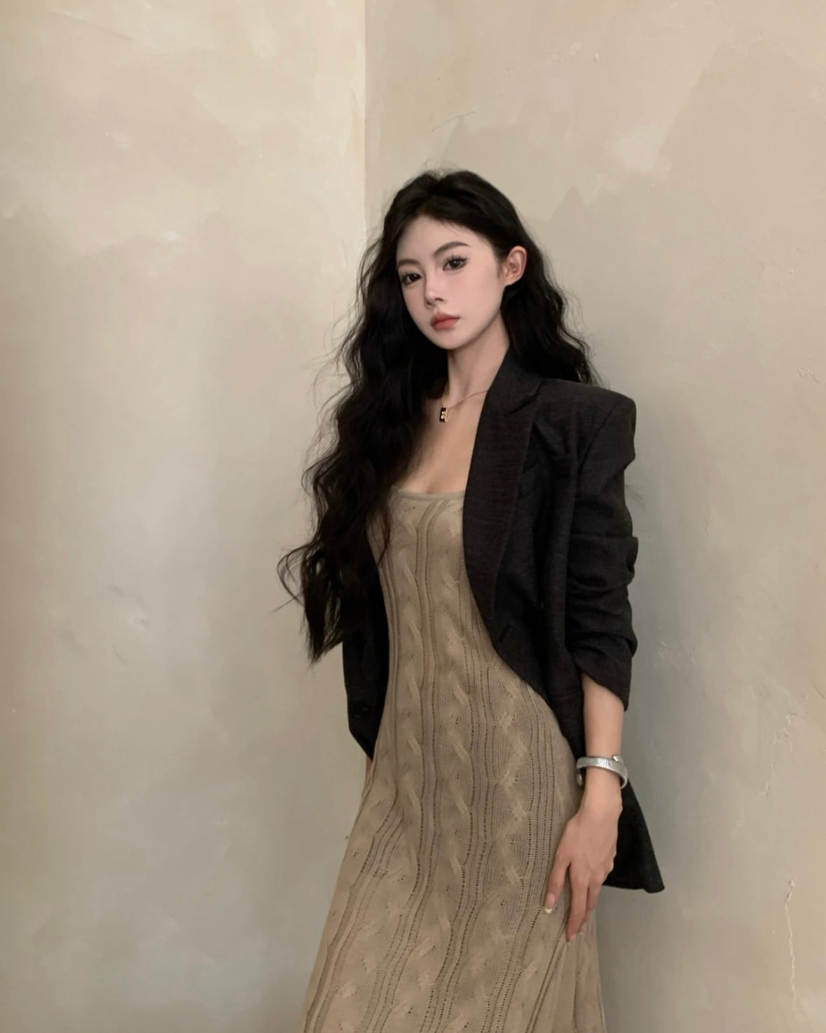 Brown Thick Knitted Maxi Long Dress