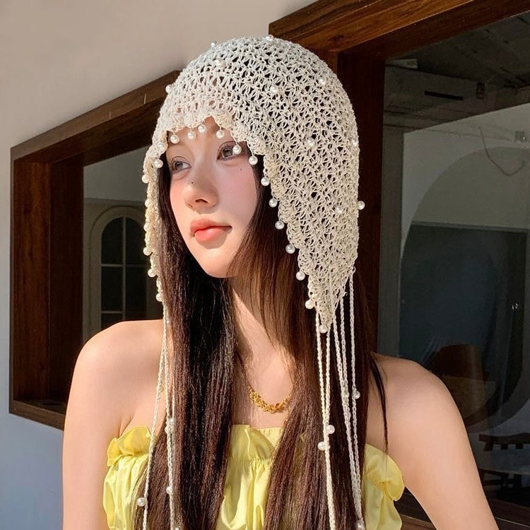 H11 Pearls Straps Knitted Embroidery Hat