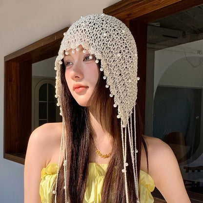 H11 Pearls Straps Knitted Embroidery Hat
