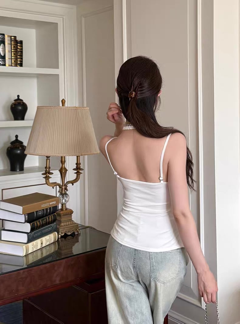 Mix Lace Round Collar Singlet Top