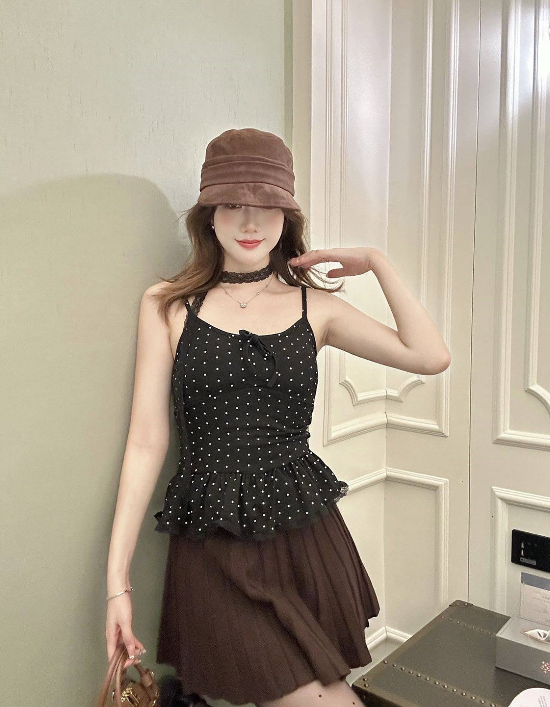 Polka Dot Top With Collar Strap