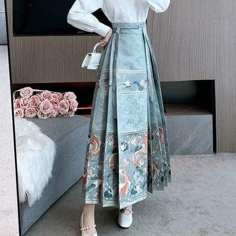 Xing Pond Blue Long Skirt