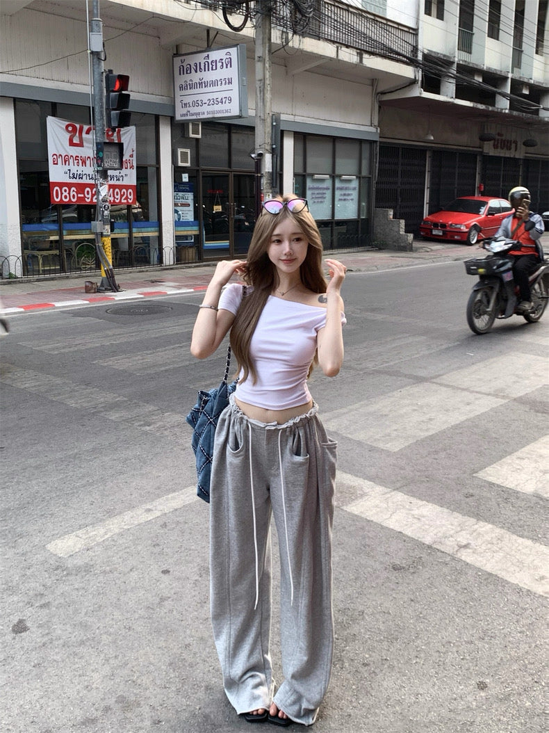 Grey Cotton Long Pants