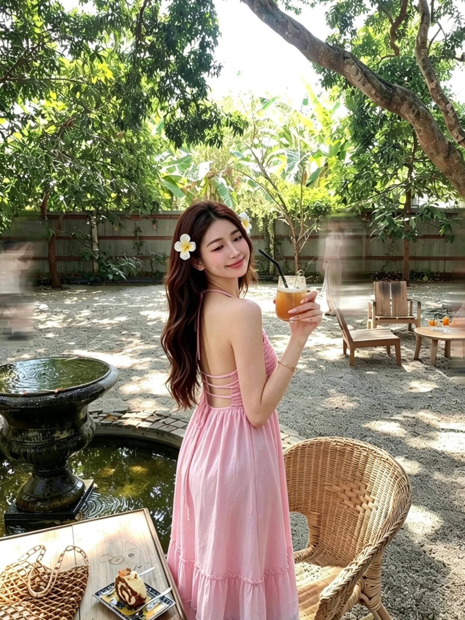 Ombre Pink Bareback Maxi Long Dress