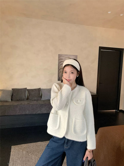 Milk Channe Knitted Pockets Cardigan