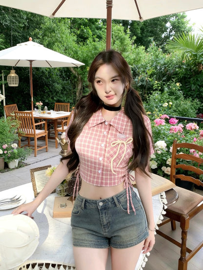 Ribbon Pocket Pink Shirt Top