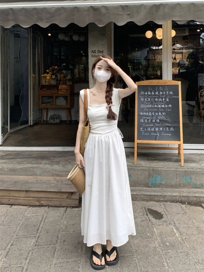 Side Tie Sleeveless White Long Dress