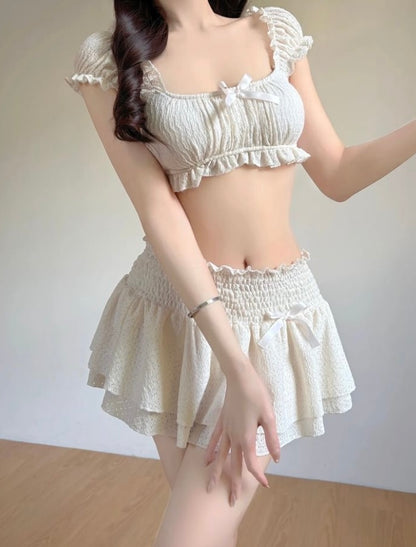 Cream Bikini BK46 Three Piece Set (S, M)