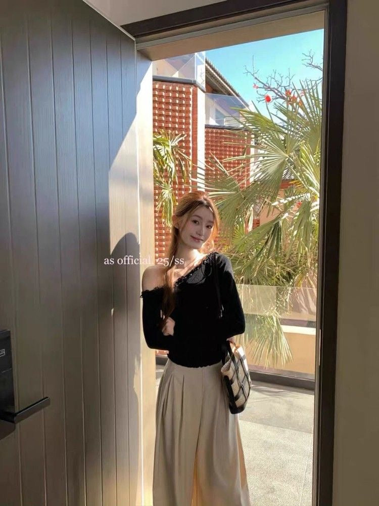 Off Side Shoulder Long Sleeve Top