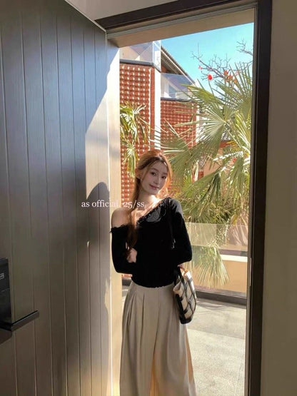 Off Side Shoulder Long Sleeve Top