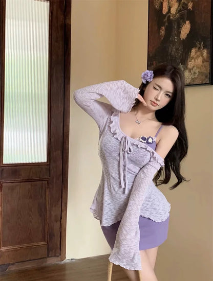 Purple Dress Two Pieces Set