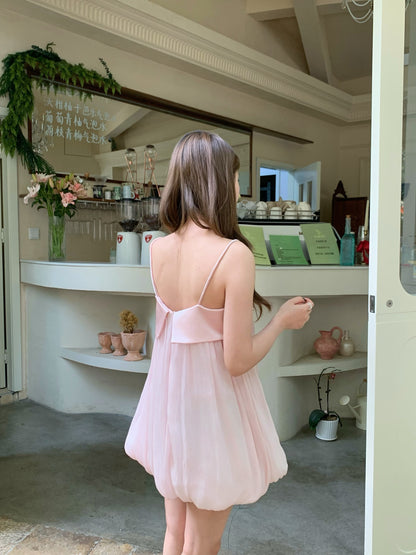 Baby Pink Tube Strap Mesh Dress