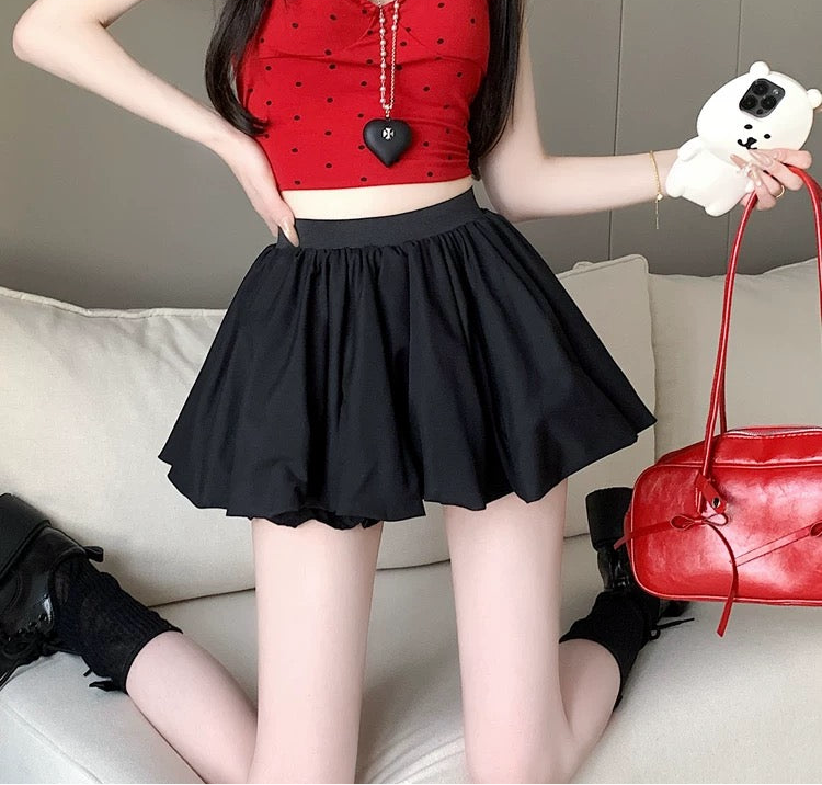 High Waist Lantern Puff Skort Skirt SK11 (Black, White)