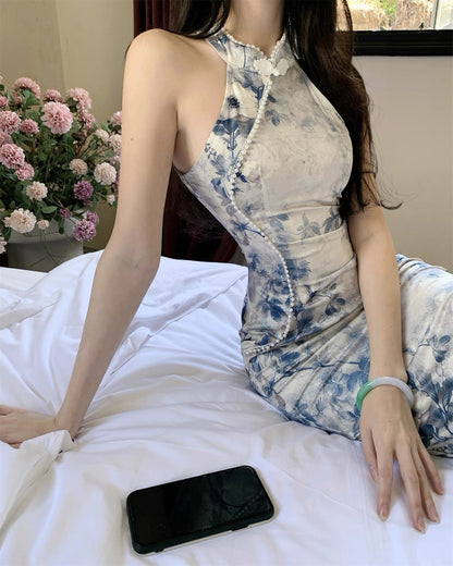 Blue Flo Cheongsam CD026 Long Dress (S, M, L)
