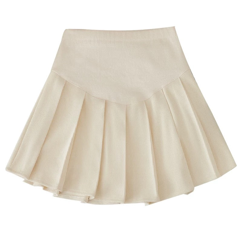 Thick High Waist Plus Size Pleated Skirt MK04 (Cream, Black)