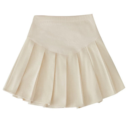 Thick High Waist Plus Size Pleated Skirt MK04 (Cream, Black)