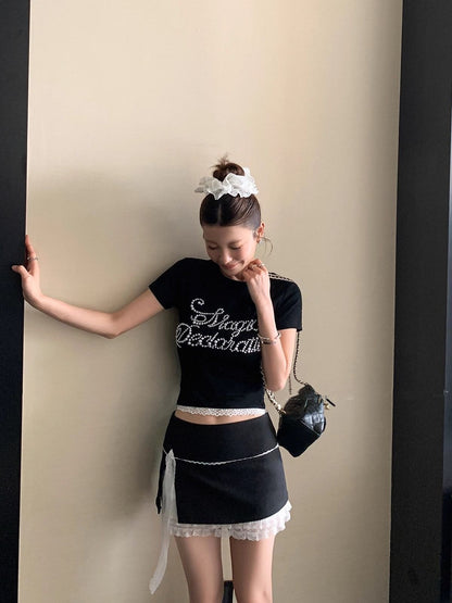 Black Top + Black Skirt Two Piece Set
