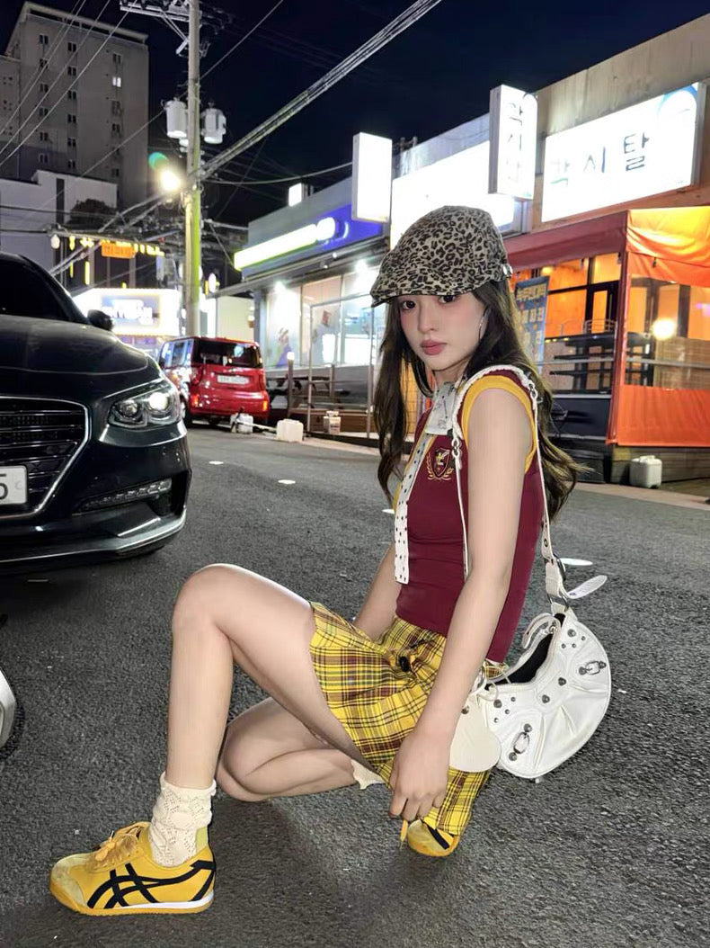 Uni V Collar Top + Skirt Two Piece Set (S, M)