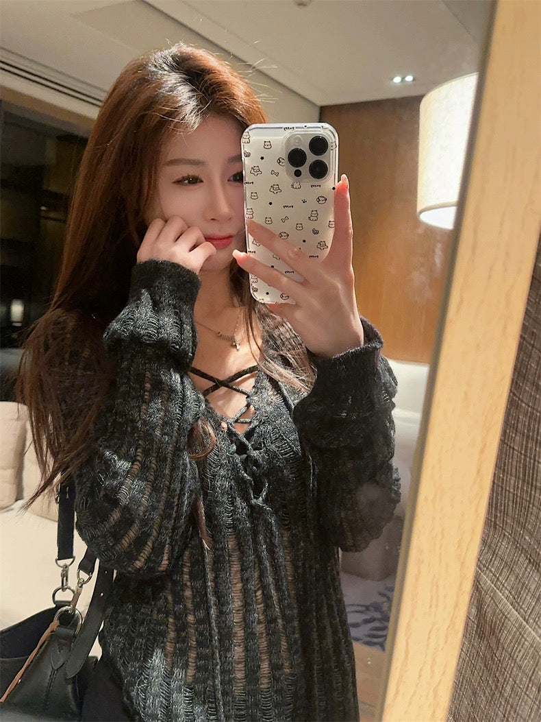 Black Knitted Long Sleeve Outerwear top