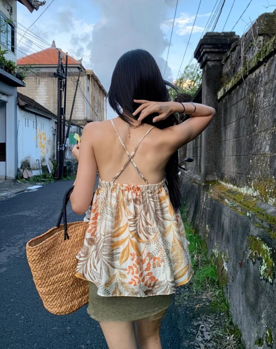 Summer Orange Prints Top