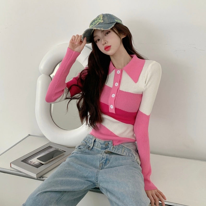 Low Waist Cut Pink Long Sleeve Top