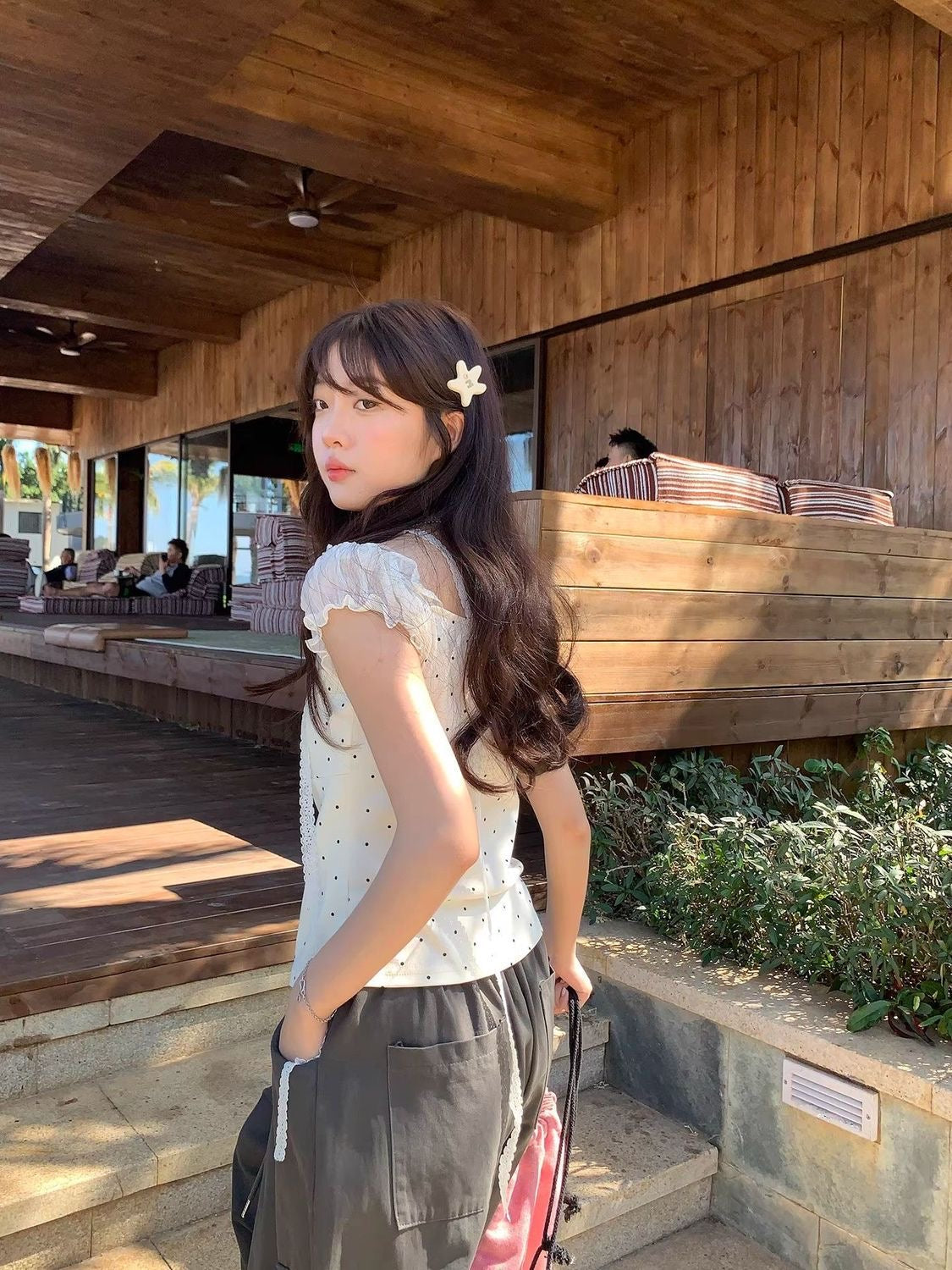Cream Polka Dot Top With Collar Strap