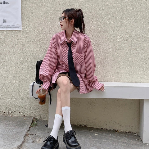 Pink Long Sleeve Shirt with Tie