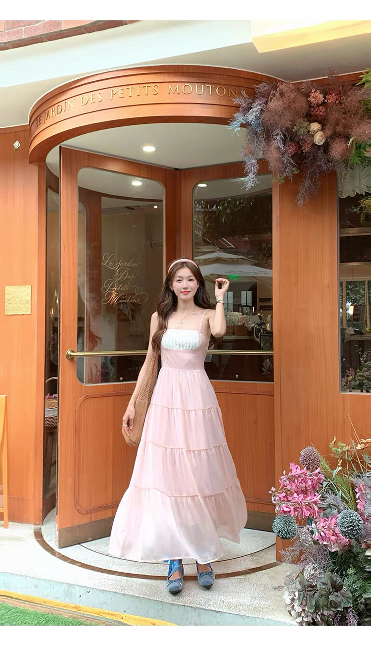 Mix Cream Pink Strap Long Dress
