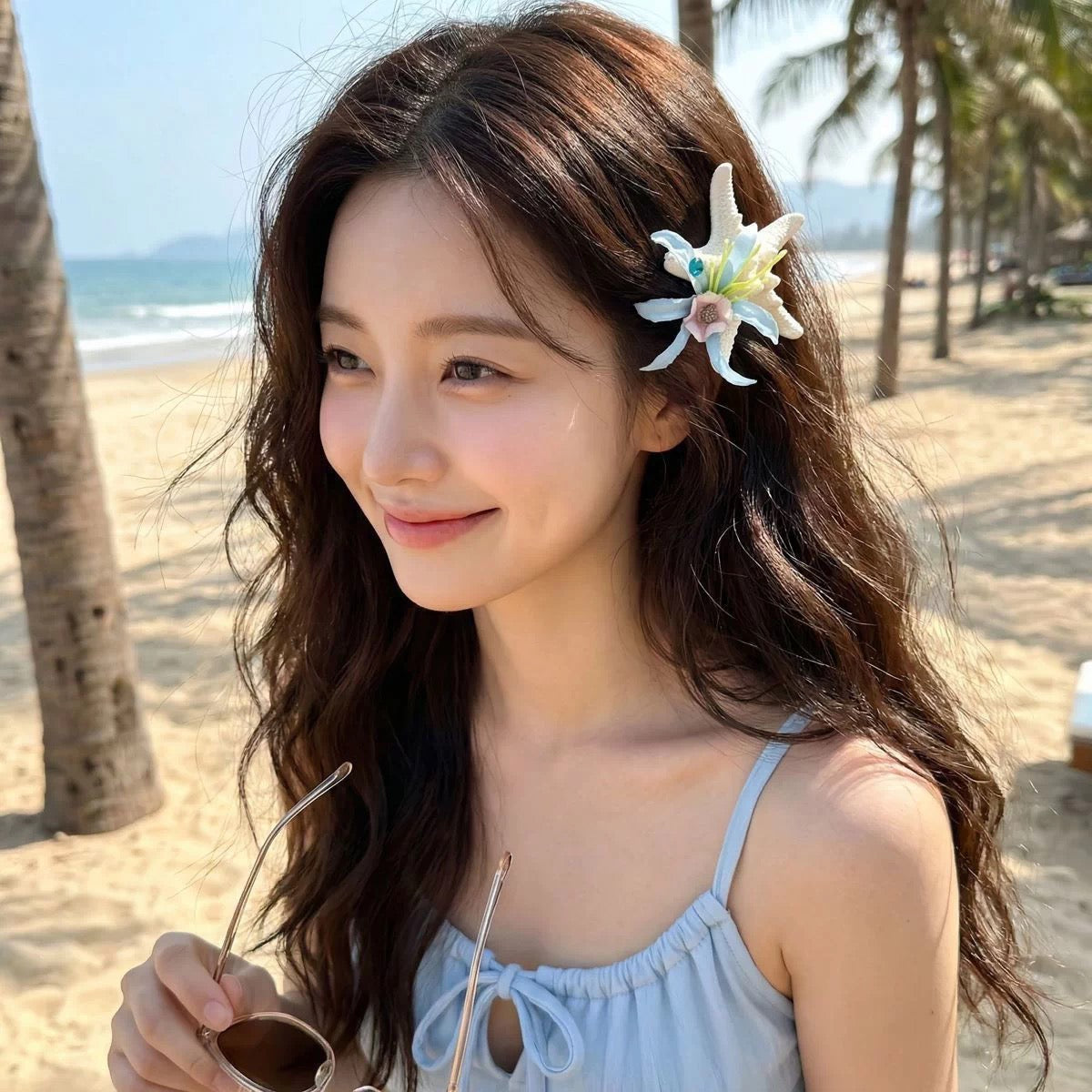 Summer FP02 White Starfish Flo Hair Pin Set