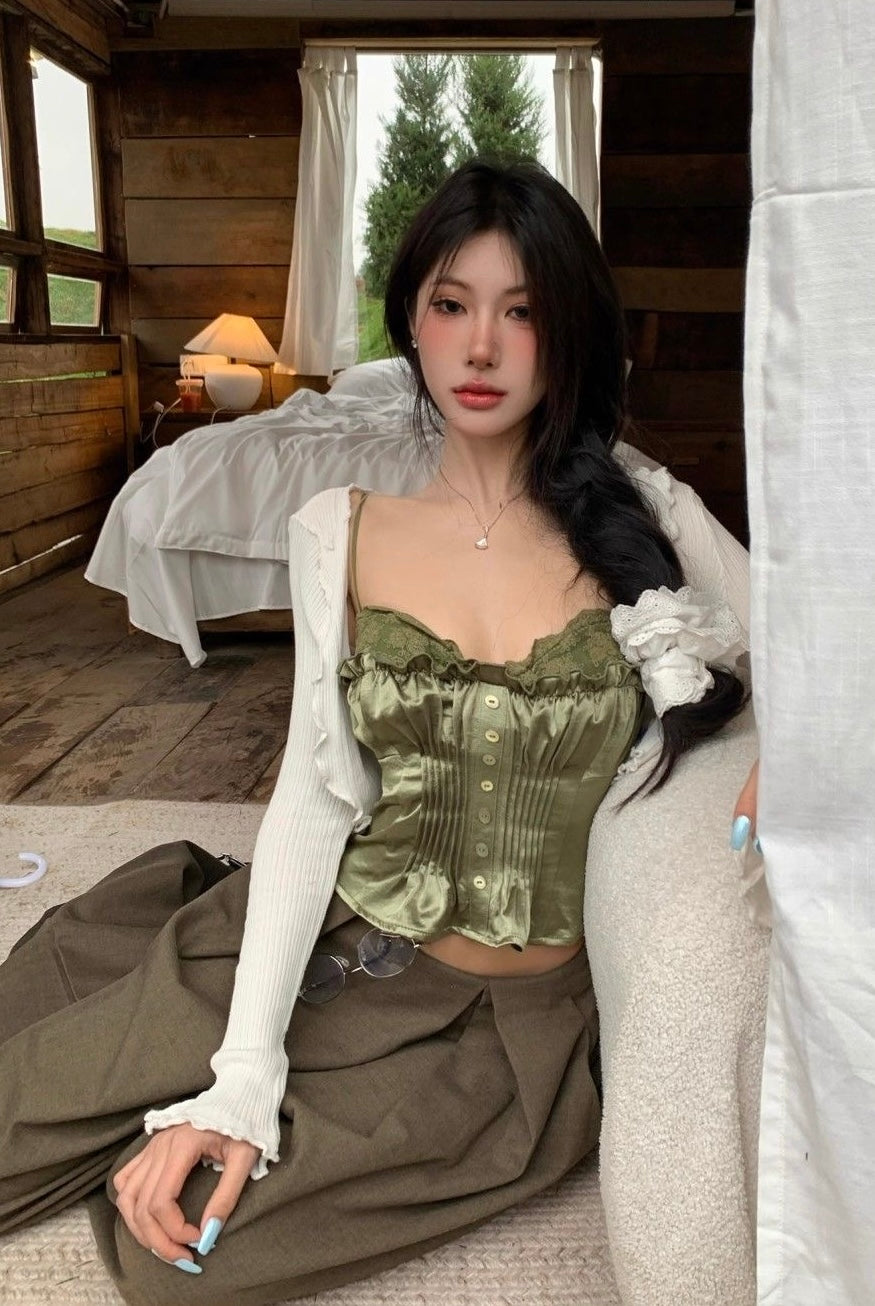 Mix Silk Lace Strap Top