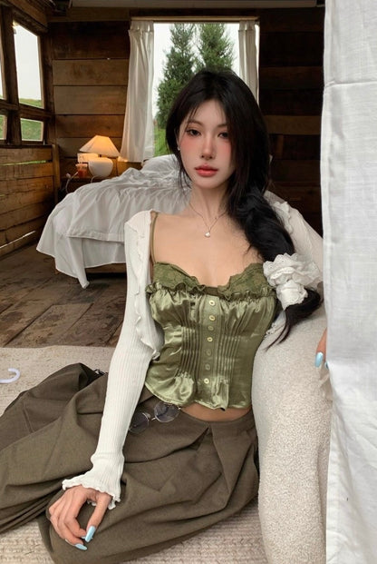 Mix Silk Lace Strap Top