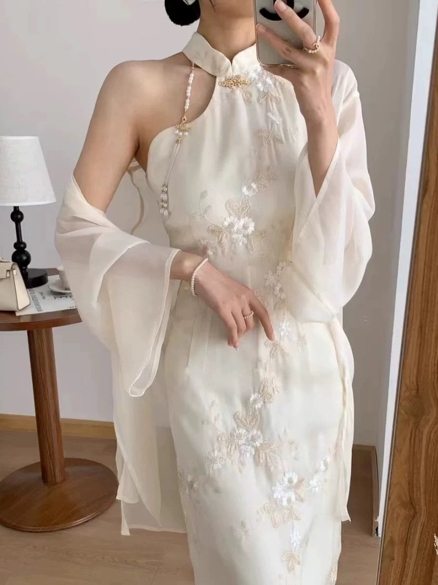 Beige Cheongsam CD027 Long Dress (S)