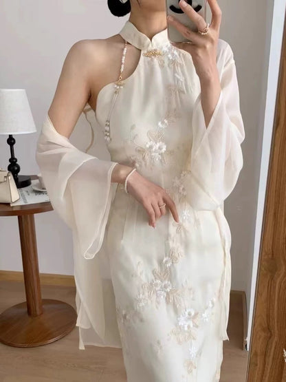 Beige Cheongsam CD027 Long Dress (S)