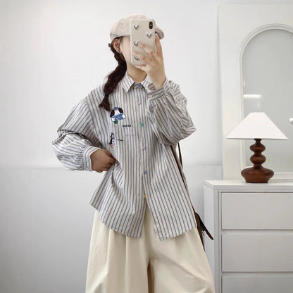 Color Button Stripe Long Sleeve Shirt