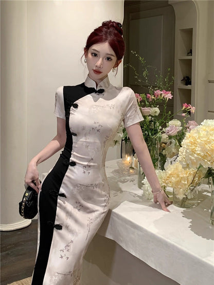 Black Mix Cheongsam CD004 Long Dress