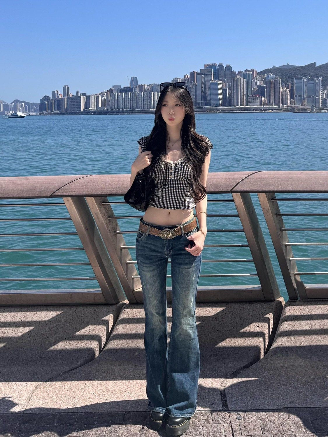 Black Ginham Crop Top