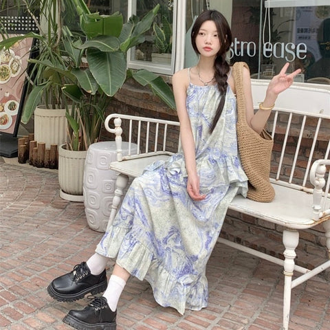 Ombre Art Strap Long Dress