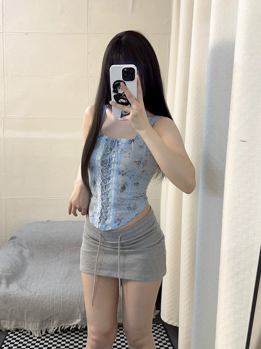 Blue Butterflies Mesh Top