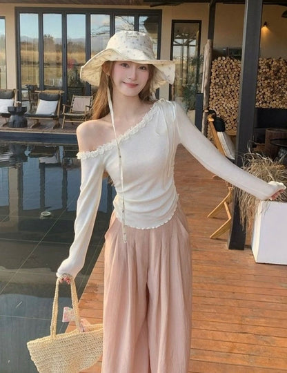 Off Side Shoulder Long Sleeve Top