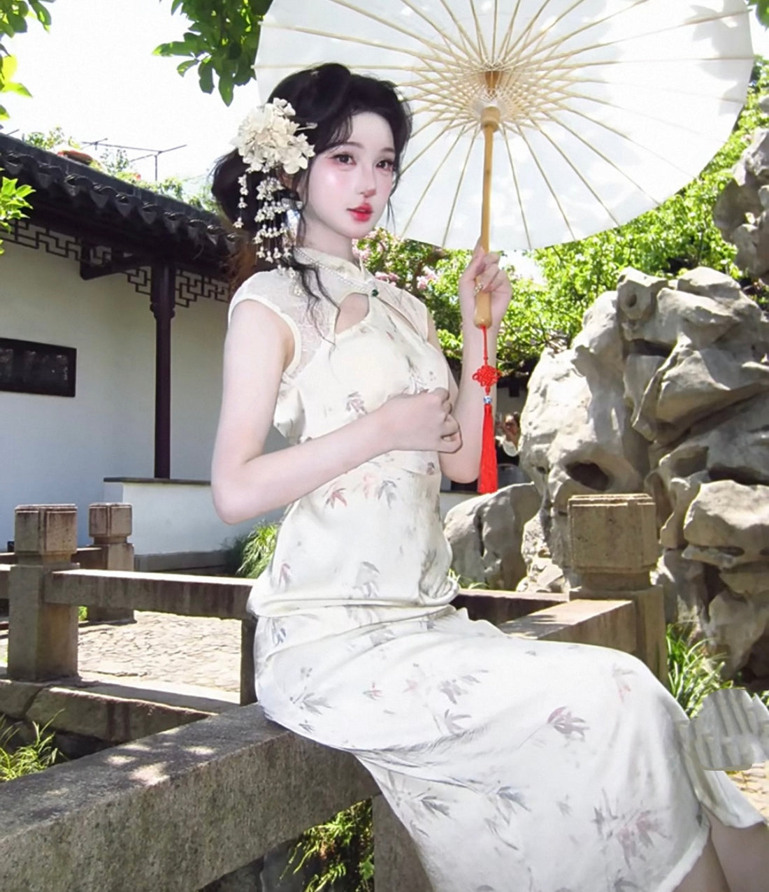 Beige Cheongsam CD030 Long Dress (XL)